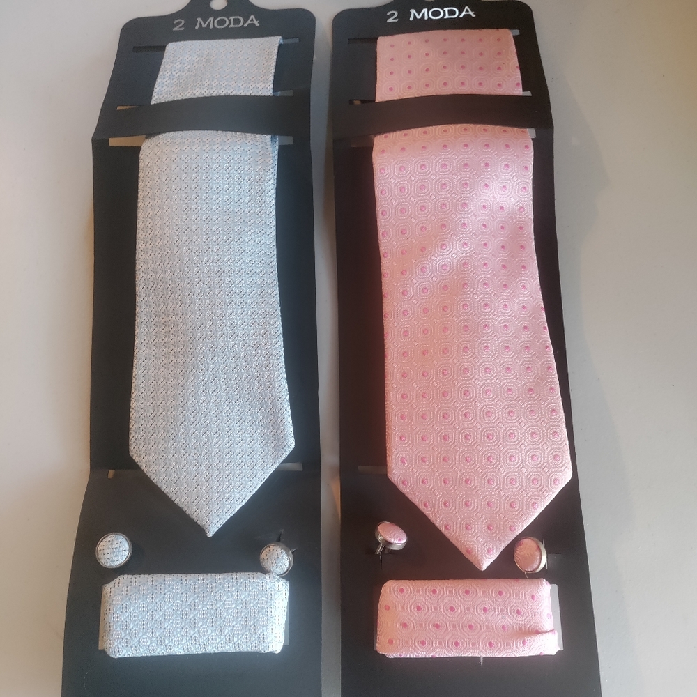 Beautiful Brand New 3PCS Set Hand Made Tie (Pink and Blue)